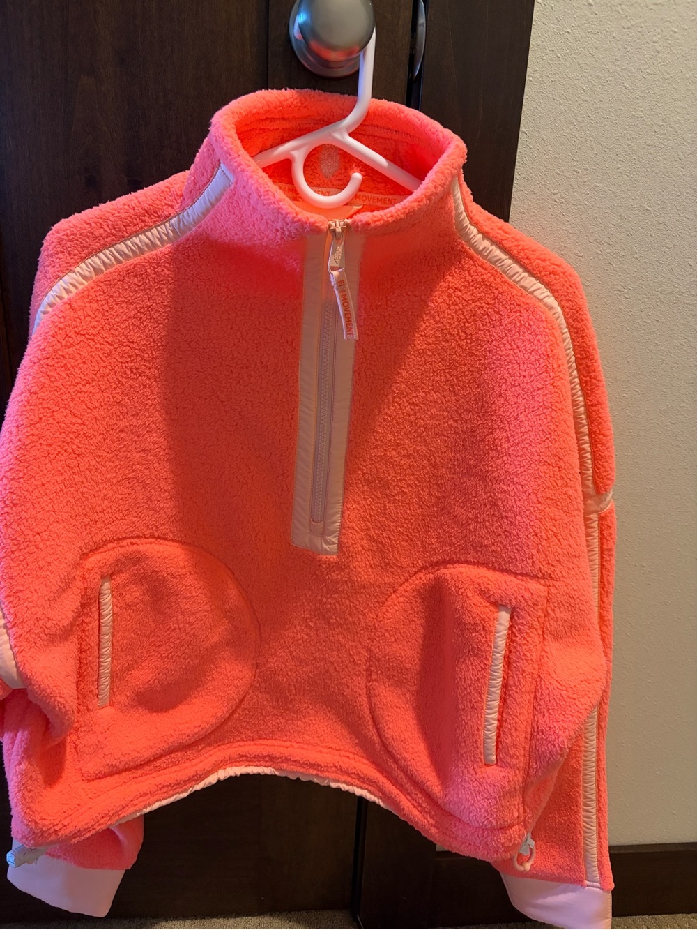 Free People Neon Coral Pink Sherpa Half‑Zip Pullover- never worn!!  New